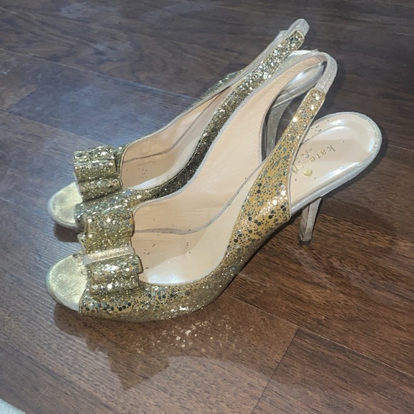 Kate Spade Charm Glitter Peep Toe Shoe Gold size 9 - Picture 6 of 8